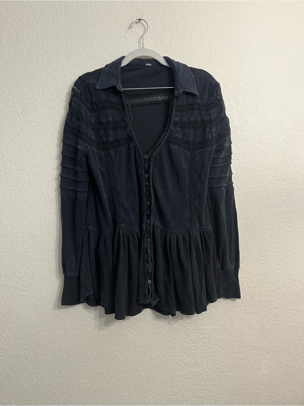 Free People boho lace black Button-Down Peplum Blouse